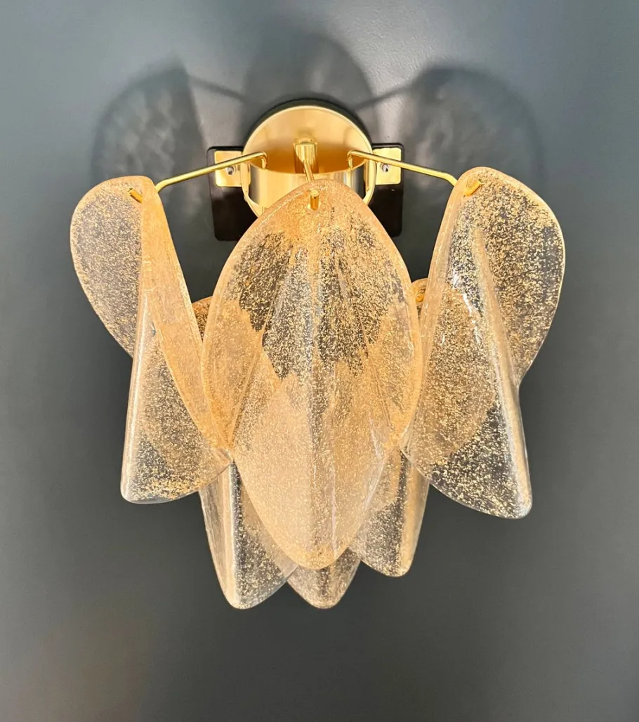 Best Pamono Vintage Gold Murano Glass Petal Wall Sconces from Rondini, 1990s, Set of 2