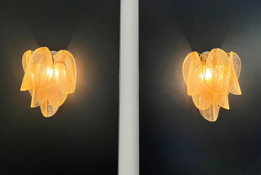 Best Pamono Vintage Gold Murano Glass Petal Wall Sconces from Rondini, 1990s, Set of 2