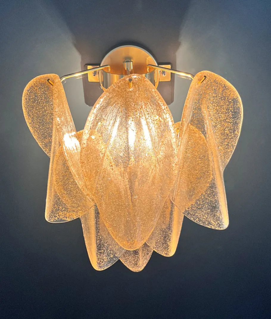 Best Pamono Vintage Gold Murano Glass Petal Wall Sconces from Rondini, 1990s, Set of 2