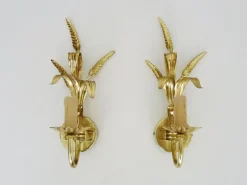 Pamono Vintage Golden Wheat Ear Wall Lights from Maison Masca, Florence, 1970s