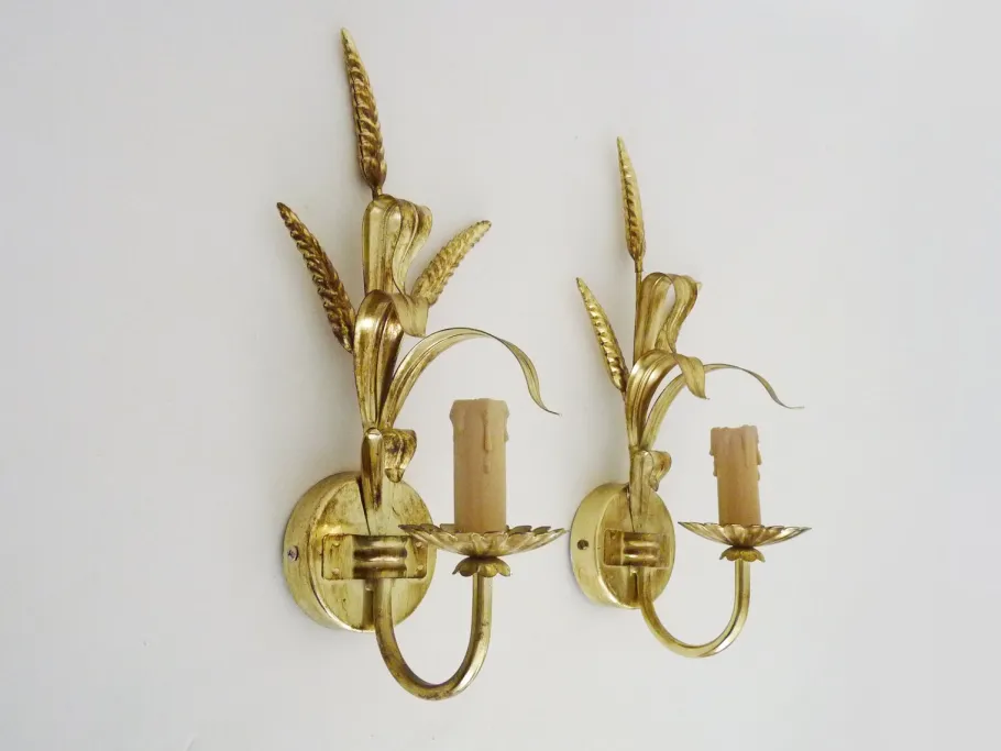 Pamono Vintage Golden Wheat Ear Wall Lights from Maison Masca, Florence, 1970s