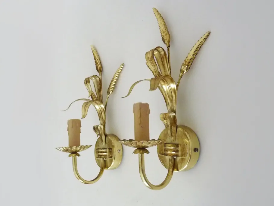 Pamono Vintage Golden Wheat Ear Wall Lights from Maison Masca, Florence, 1970s