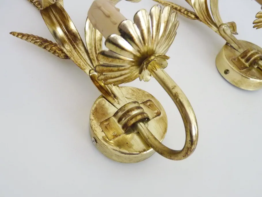 Pamono Vintage Golden Wheat Ear Wall Lights from Maison Masca, Florence, 1970s