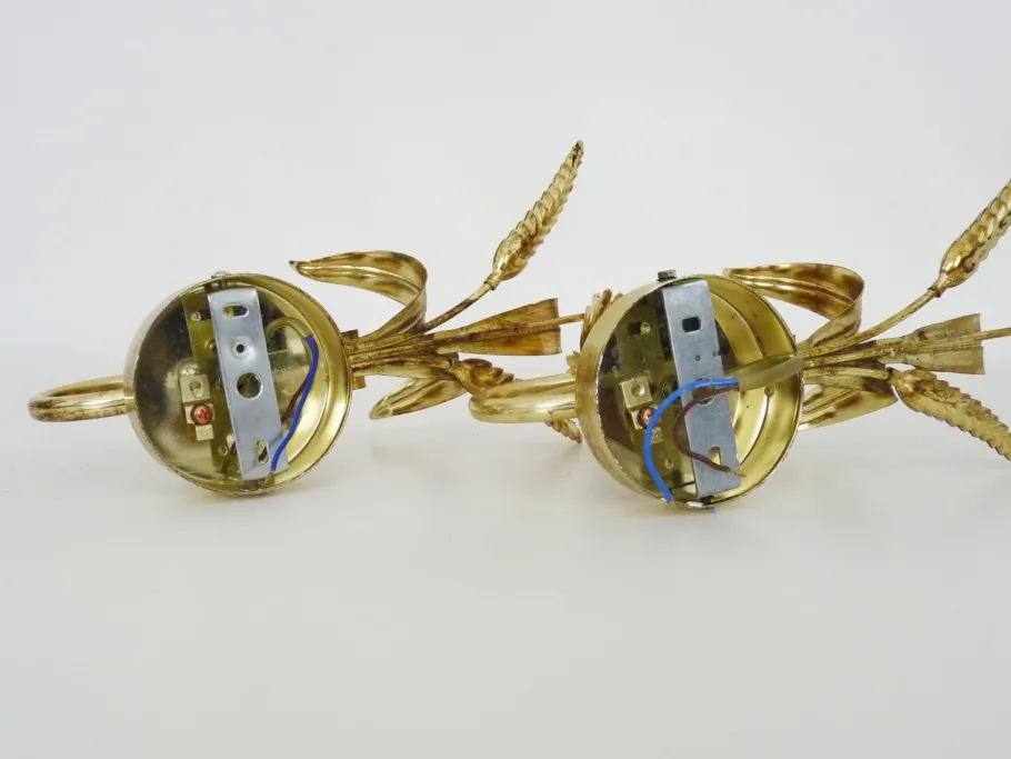 Pamono Vintage Golden Wheat Ear Wall Lights from Maison Masca, Florence, 1970s
