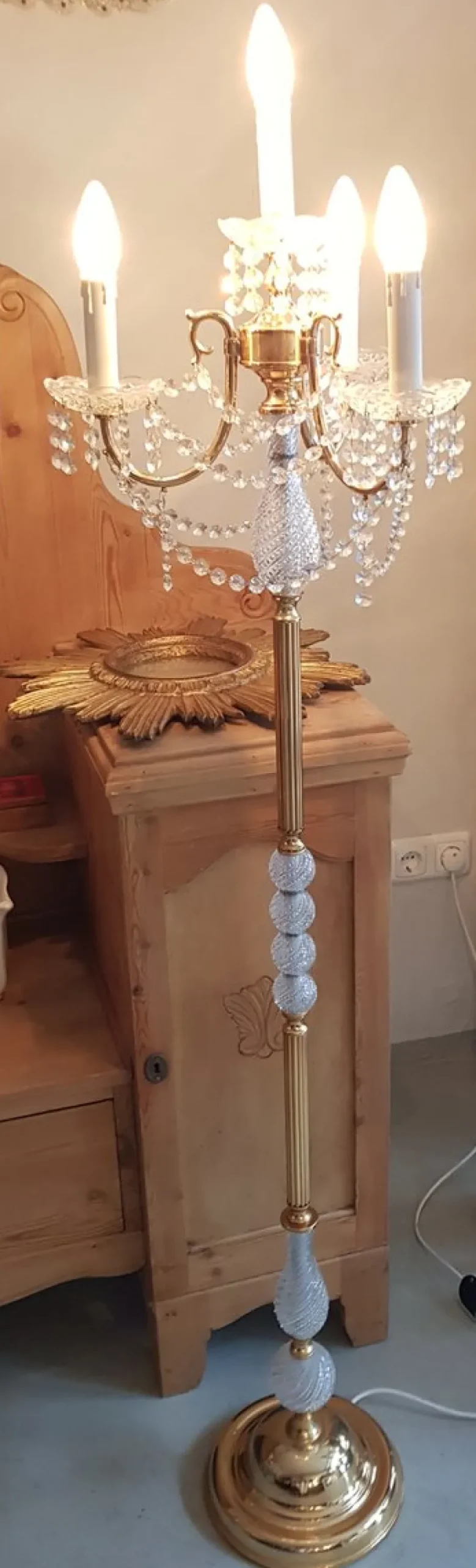 Clearance Pamono Vintage Gold-Plated and Crystal Floor Lamp