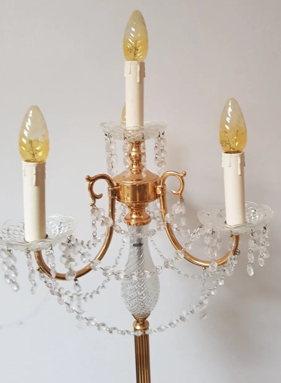 Clearance Pamono Vintage Gold-Plated and Crystal Floor Lamp