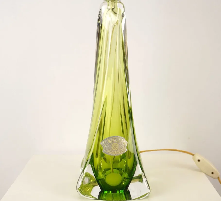 Clearance Pamono Vintage Green Crystal Lamp Base from Val Saint Lambert, 1960s