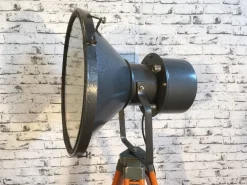 Sale Pamono Vintage Grey Factory Spotlight with Wooden Tripod Base