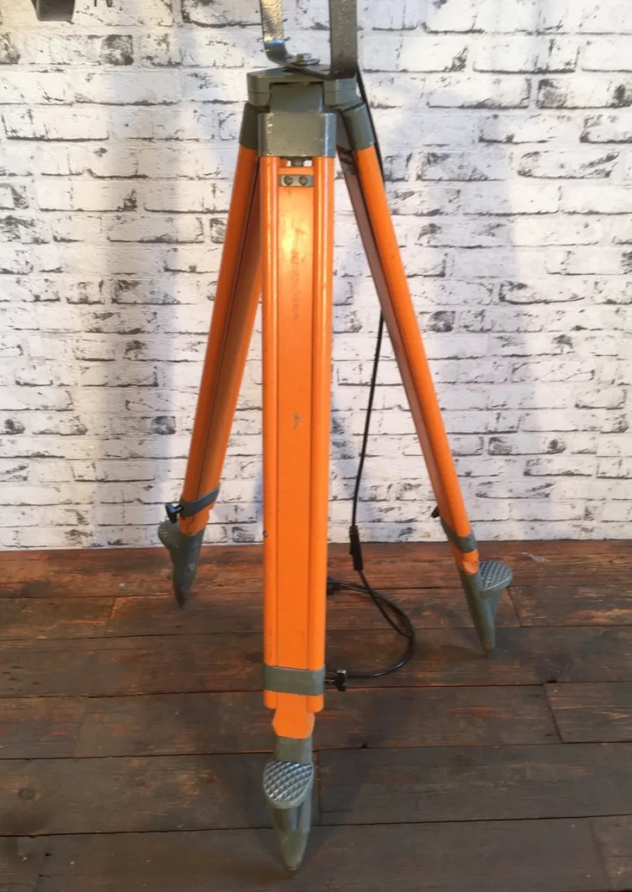 Sale Pamono Vintage Grey Factory Spotlight with Wooden Tripod Base