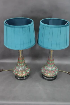Best Pamono Vintage Hand Painted Glass Table Lamps with New Fabric Shade, 1960s, Set of 2