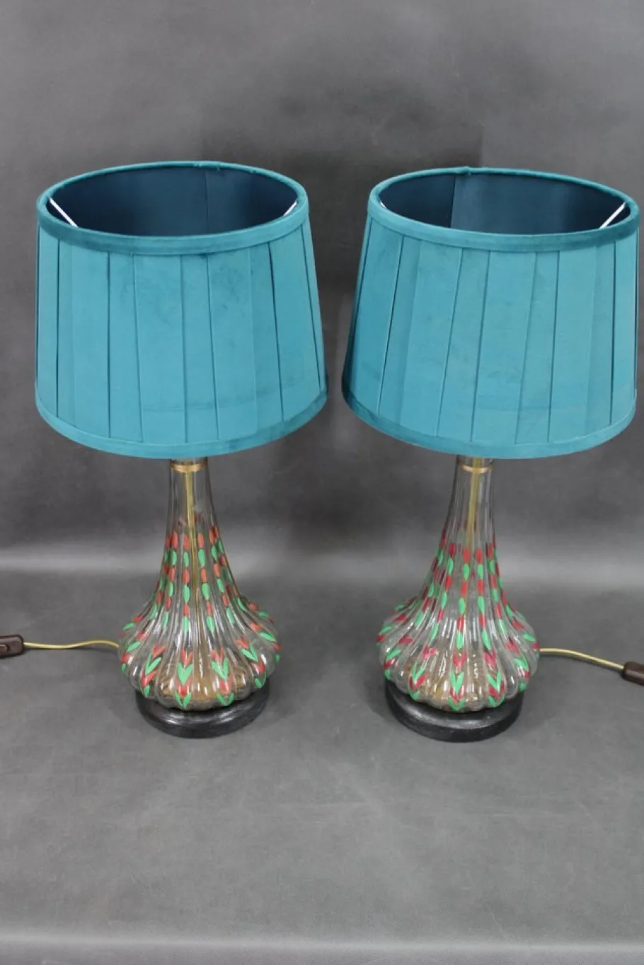 Best Pamono Vintage Hand Painted Glass Table Lamps with New Fabric Shade, 1960s, Set of 2