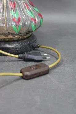 Best Pamono Vintage Hand Painted Glass Table Lamps with New Fabric Shade, 1960s, Set of 2