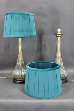 Best Pamono Vintage Hand Painted Glass Table Lamps with New Fabric Shade, 1960s, Set of 2