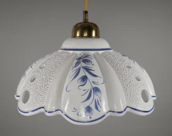 Hot Pamono Vintage Hand-Painted Portuguese Blue & White Pottery Pendant Lamp, 1970s