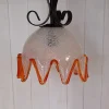 Clearance Pamono Vintage Hanging Lamp with Ice Glass Shade with Orange Rim, 1970s