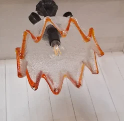 Clearance Pamono Vintage Hanging Lamp with Ice Glass Shade with Orange Rim, 1970s