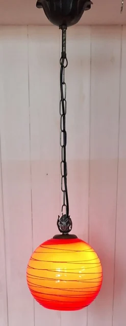 Discount Pamono Vintage Hanging Lamp with Red Spherical Glass Shade, 1970s