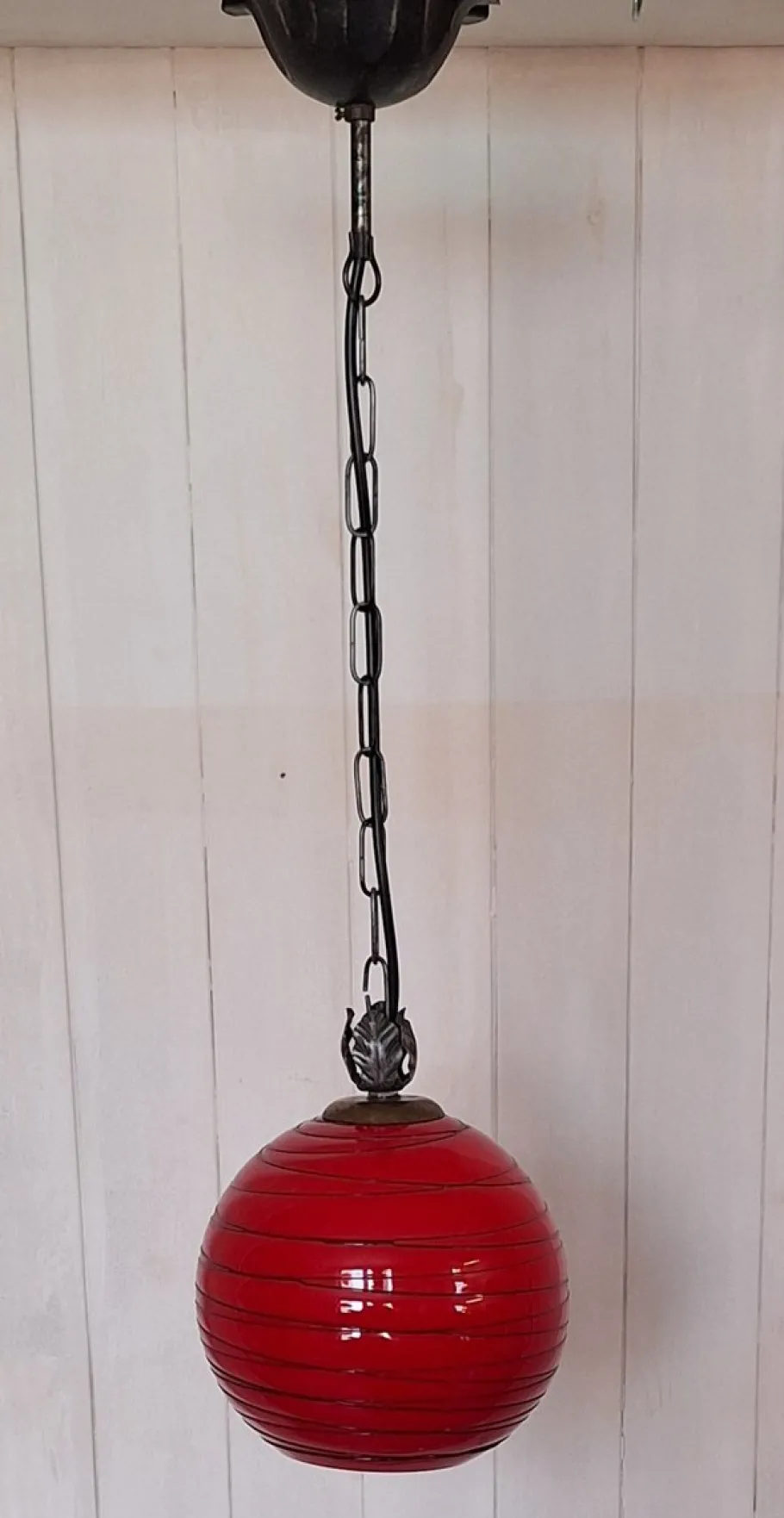 Discount Pamono Vintage Hanging Lamp with Red Spherical Glass Shade, 1970s