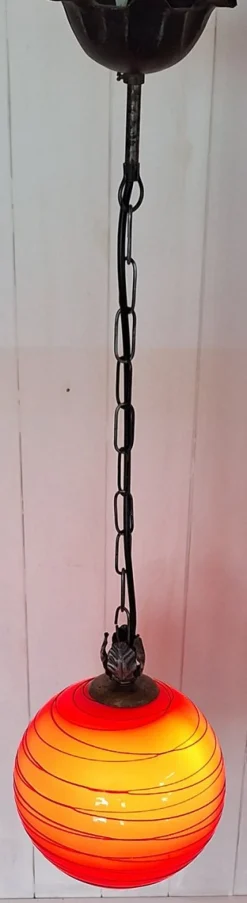 Discount Pamono Vintage Hanging Lamp with Red Spherical Glass Shade, 1970s