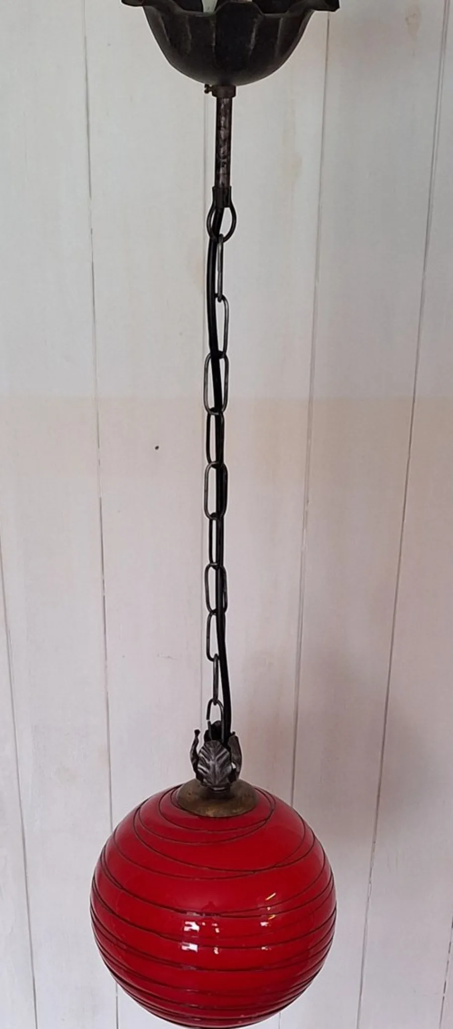 Discount Pamono Vintage Hanging Lamp with Red Spherical Glass Shade, 1970s