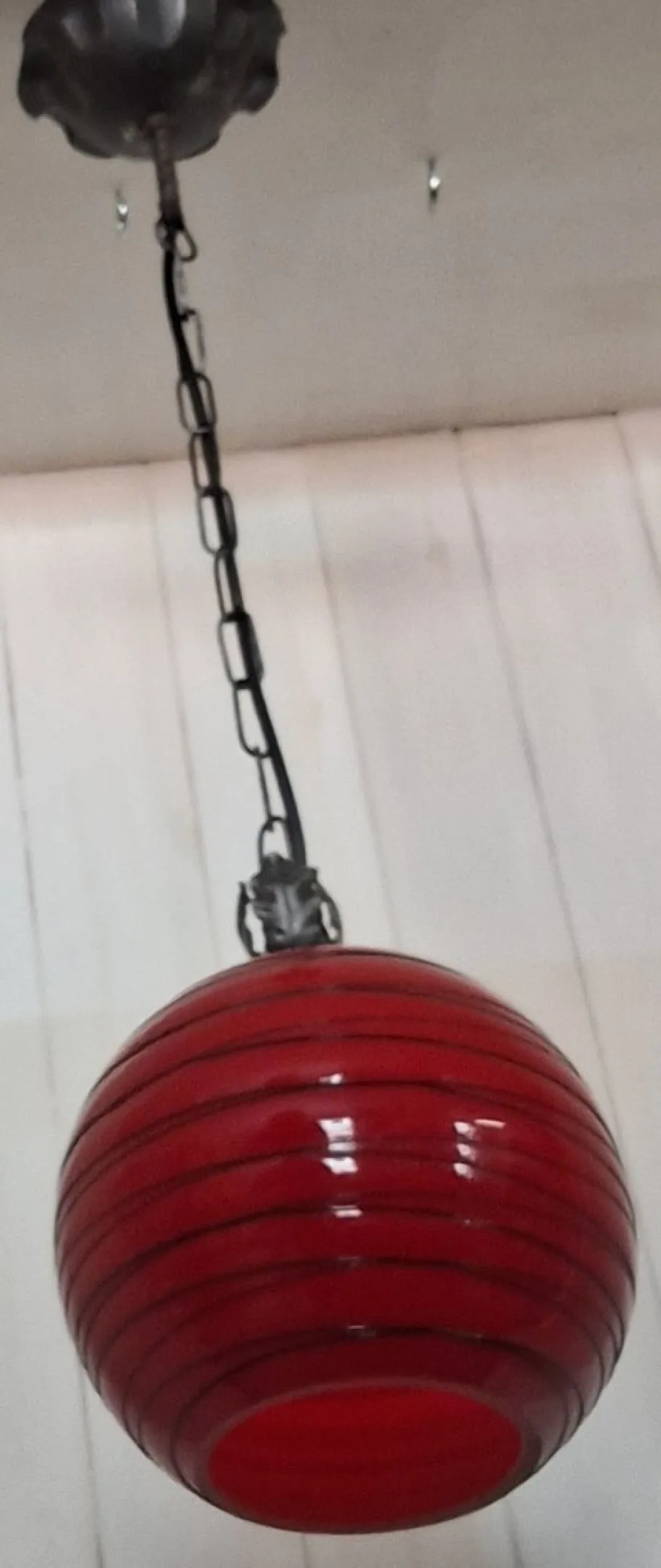 Discount Pamono Vintage Hanging Lamp with Red Spherical Glass Shade, 1970s