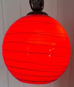 Discount Pamono Vintage Hanging Lamp with Red Spherical Glass Shade, 1970s
