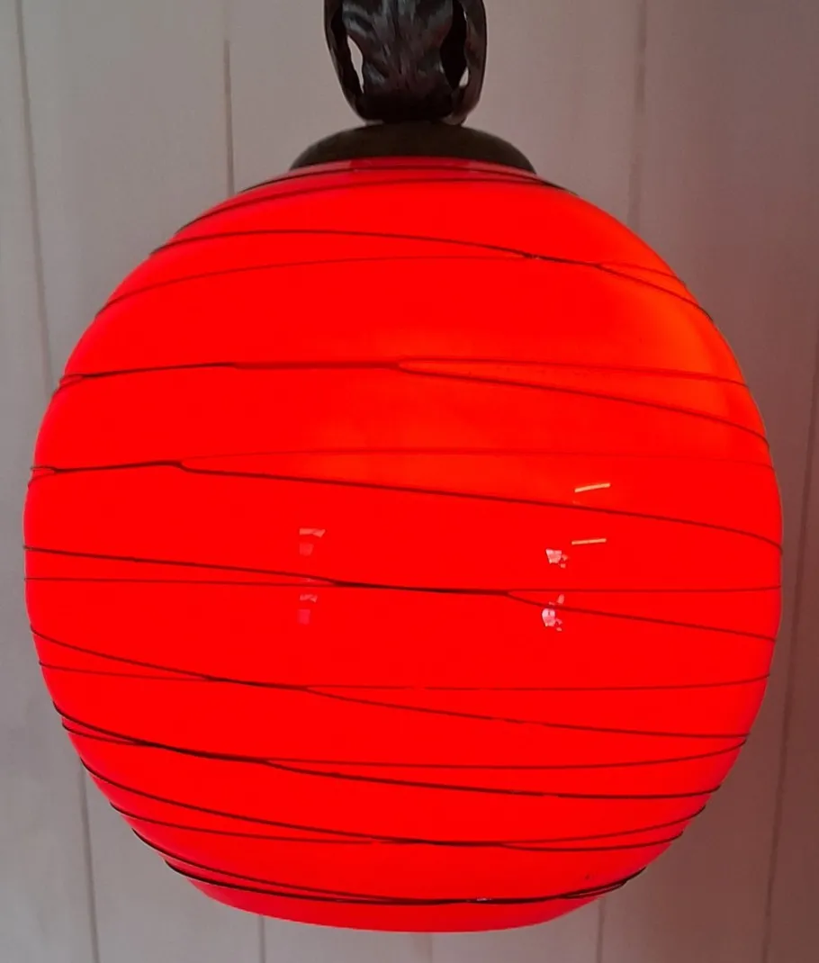 Discount Pamono Vintage Hanging Lamp with Red Spherical Glass Shade, 1970s