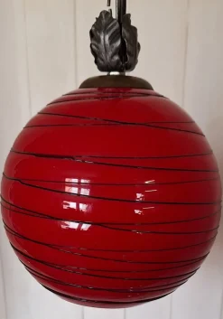 Discount Pamono Vintage Hanging Lamp with Red Spherical Glass Shade, 1970s
