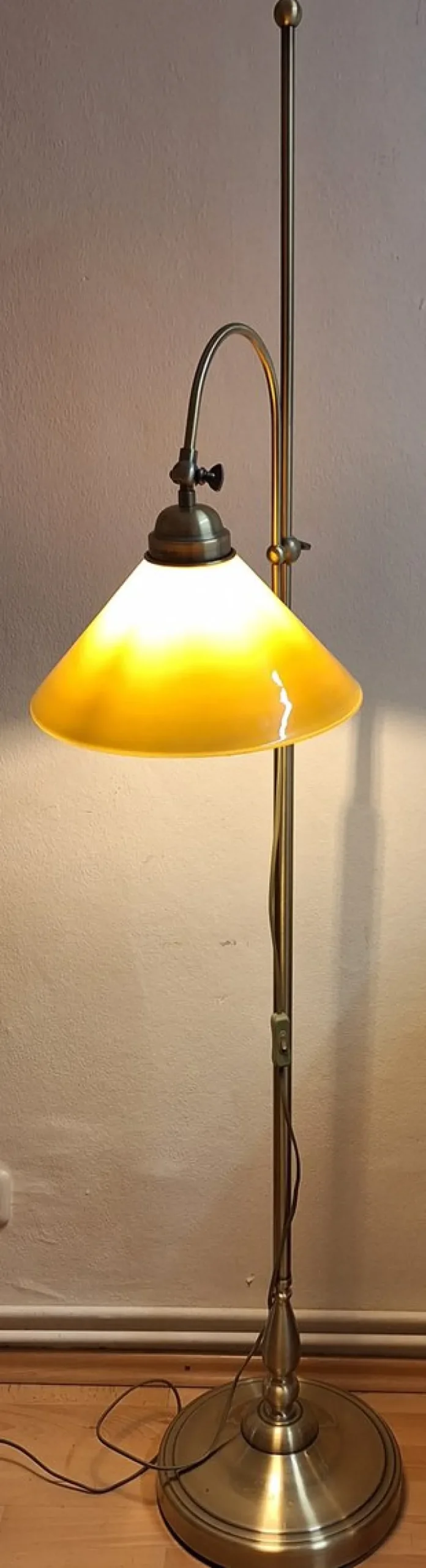 Sale Pamono Vintage Height-Adjustable Floor Lamp with Metal Frame and Yellow Glass Shade, 1980s