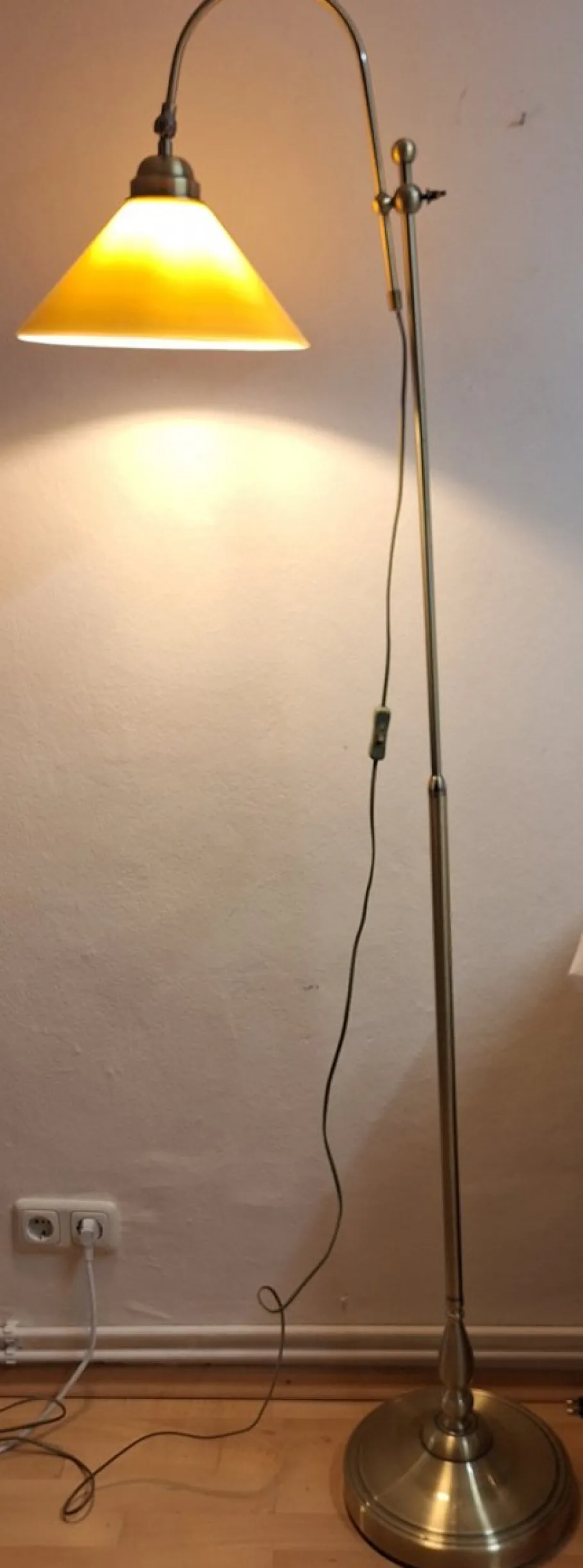 Sale Pamono Vintage Height-Adjustable Floor Lamp with Metal Frame and Yellow Glass Shade, 1980s