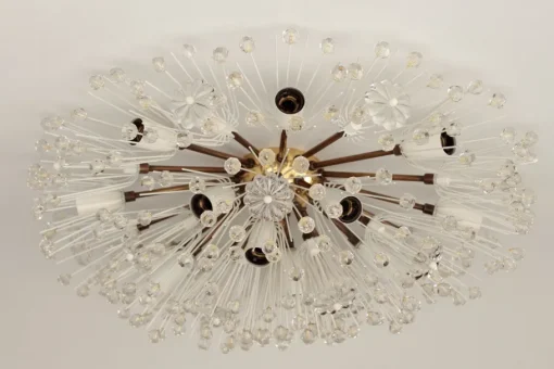 Sale Pamono Vintage Hollywood Regency Round Crystal Glass Flowers and Brass Ceiling Light, 1950s