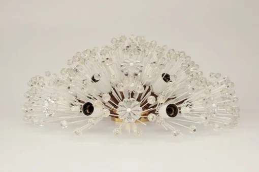 Sale Pamono Vintage Hollywood Regency Round Crystal Glass Flowers and Brass Ceiling Light, 1950s