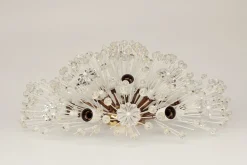 Sale Pamono Vintage Hollywood Regency Round Crystal Glass Flowers and Brass Ceiling Light, 1950s