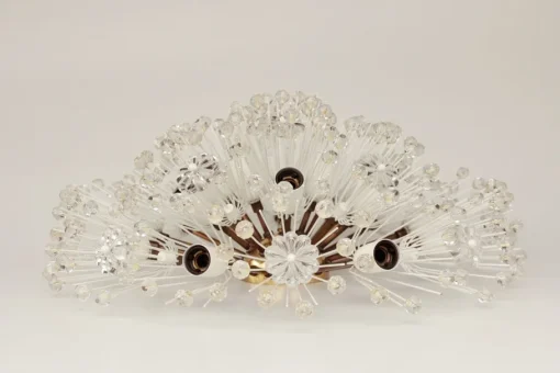 Sale Pamono Vintage Hollywood Regency Round Crystal Glass Flowers and Brass Ceiling Light, 1950s