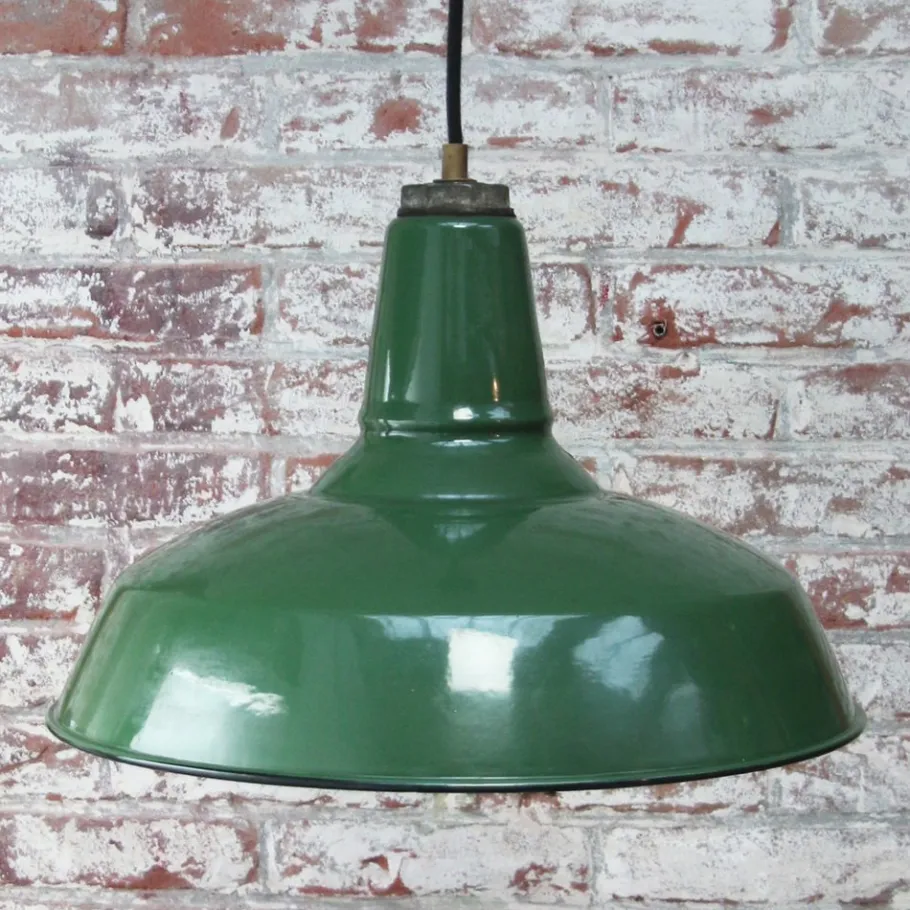 New Pamono Vintage Industrial American Green Enamel Pendant Lights by Benjamin for Benjamin Electric Manufacturing Company
