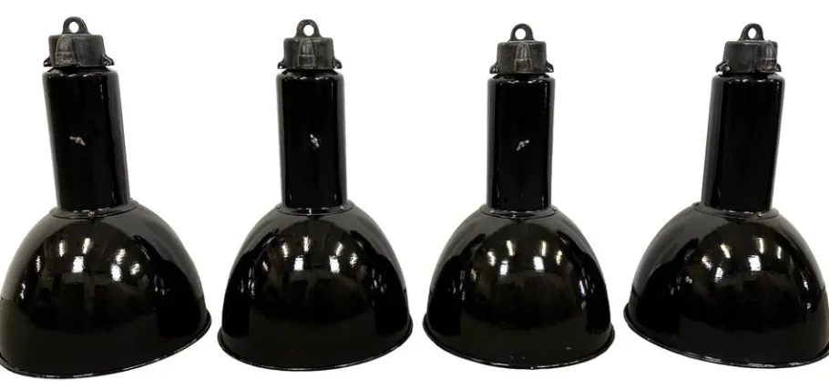 Discount Pamono Vintage Industrial Bauhaus Black Enamel Pendant Lamps from Elektrosvit, 1960s, Set of 4