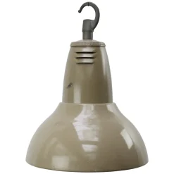 Clearance Pamono Vintage Industrial Beige Metal & Clear Striped Glass Pendant Lamp from Holophane Paris