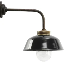 Pamono Vintage Industrial Black Enamel, Brass and Clear Striped Glass Wall Light