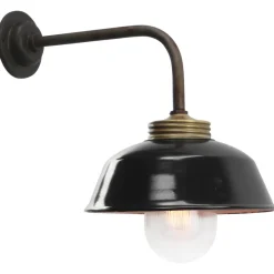 Pamono Vintage Industrial Black Enamel, Brass and Clear Striped Glass Wall Light