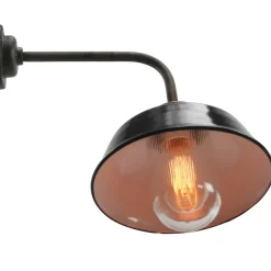 Pamono Vintage Industrial Black Enamel, Brass and Clear Striped Glass Wall Light