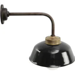 Pamono Vintage Industrial Black Enamel, Brass and Clear Striped Glass Wall Light