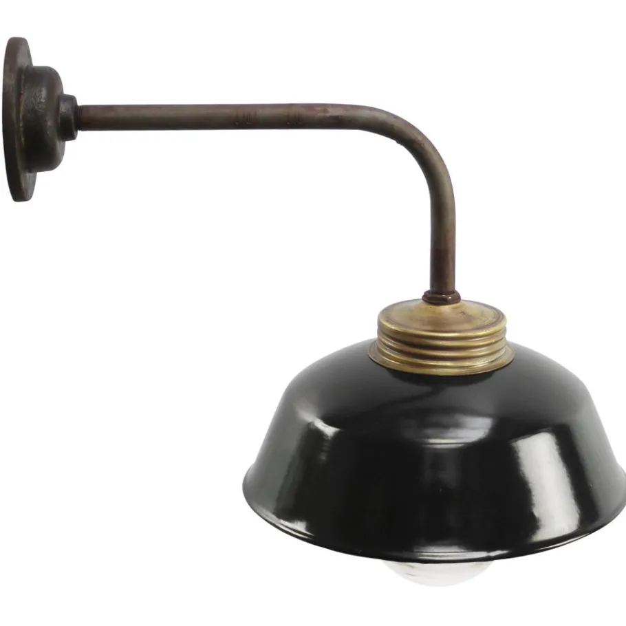 Pamono Vintage Industrial Black Enamel, Brass and Clear Striped Glass Wall Light