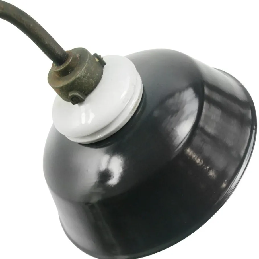 Pamono Vintage Industrial Black Enamel, Porcelain & Opaline Glass Wall Light