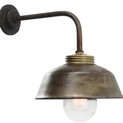 Best Pamono Vintage Industrial Brass with Clear Striped Glass Wall Light