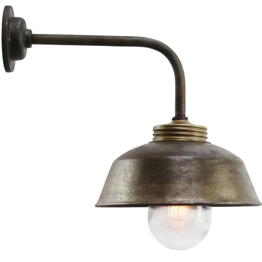 Best Pamono Vintage Industrial Brass with Clear Striped Glass Wall Light