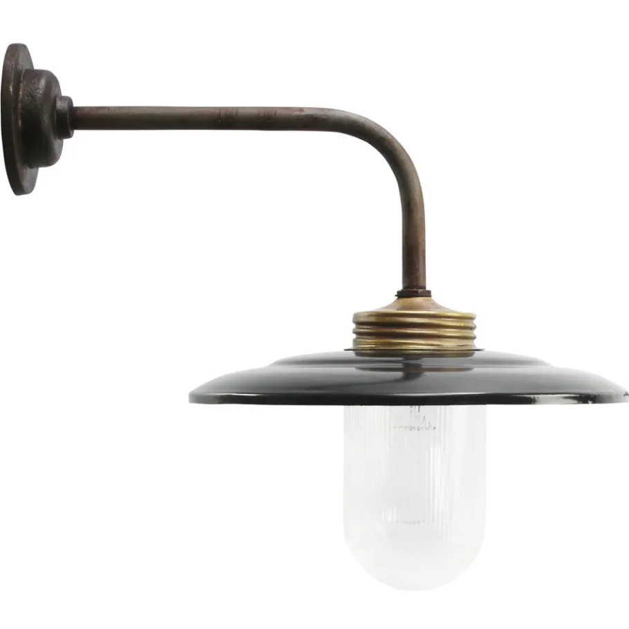 Discount Pamono Vintage Industrial Brass and Glass Wall Light in Black Enamel
