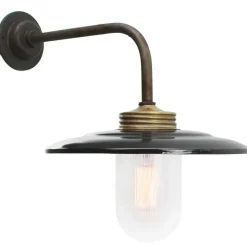 Discount Pamono Vintage Industrial Brass and Glass Wall Light in Black Enamel
