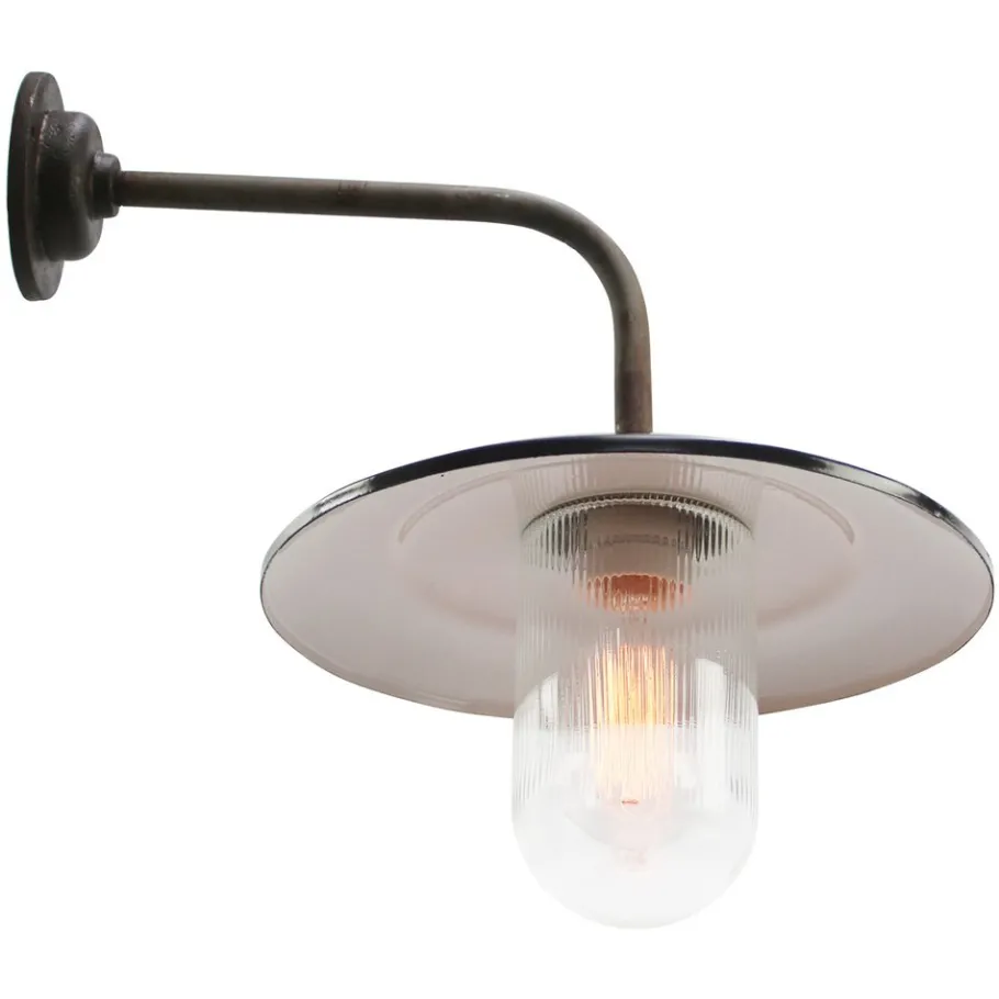 Discount Pamono Vintage Industrial Brass and Glass Wall Light in Black Enamel