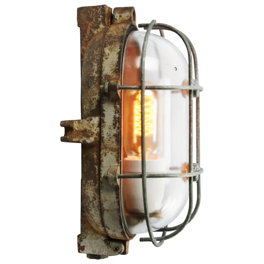 Pamono Vintage Industrial Cast Iron and Clear Glass Wall Lamps from Industria Rotterdam