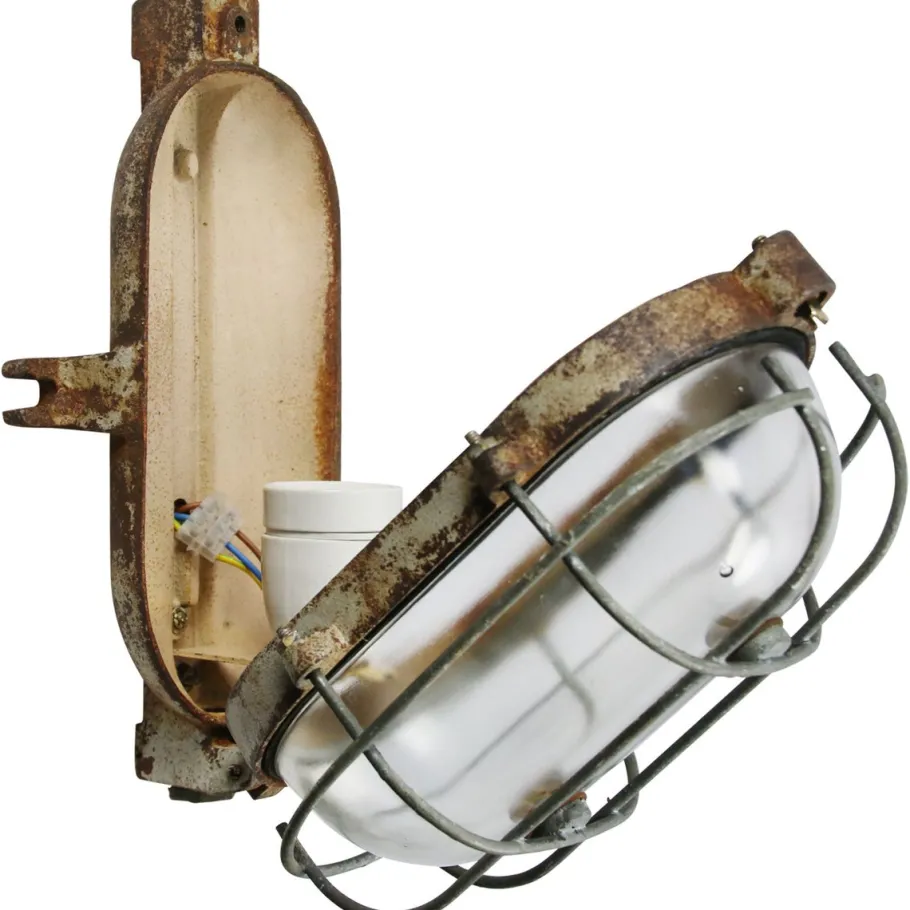 Pamono Vintage Industrial Cast Iron and Clear Glass Wall Lamps from Industria Rotterdam